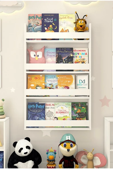 CTN PAZARLAMA Dekomotif Montessori Çocuk Odası Eğitici Kitaplık 4 Raflı Beyaz Kitaplık60x120