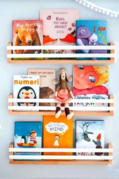 BUNDLE 3'lü, Beyaz Ahşap Raf, Kitaplık, 40 cm Dergilik, Çift Beyaz Çıtalı 1. Sınıf Çam Ağacı Kullanılmıştır - 5