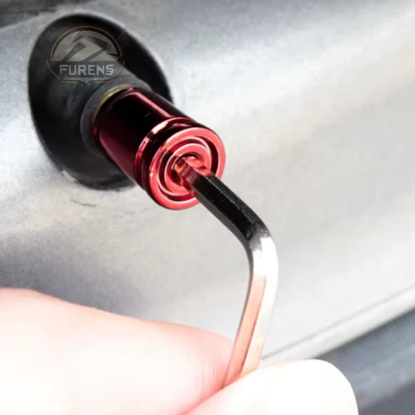 Kırmızı Otomobil Araba Motosiklet 4'lü Sibop Kapak Seti Anahtar Sıkmalı Alüminyum - 3