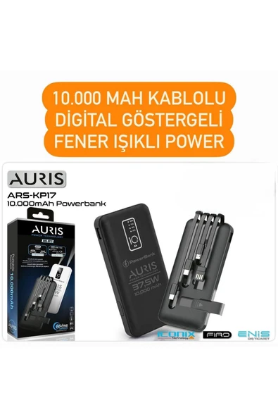 teras home 10.000 MAH KABLOLU DİGİTAL GÖSTERGELİ FENERLİ POWERBANK