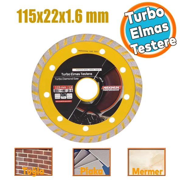 Turbo Elmas Seramik  İnşaat Mermer Porselen Fayans Granit Sulu Kuru Kesim Kesme Disk 115x22x1.5 mm