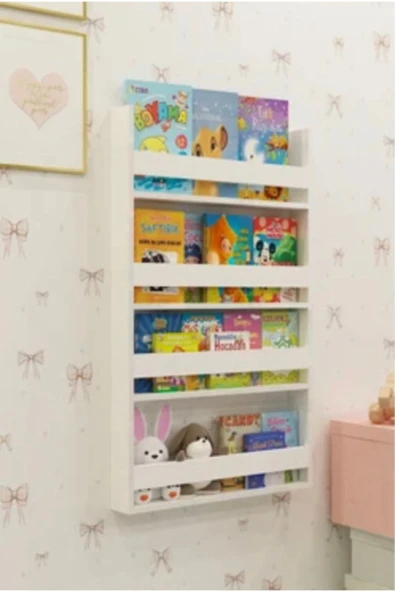 CTN PAZARLAMA Dekomotif Montessori Çocuk Odası Eğitici Kitaplık 4 Raflı Beyaz Kitaplık60x120 - 3