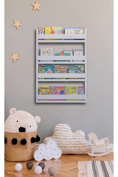 uznticaret Dekomotif Montessori Çocuk Odası Eğitici Kitaplık 4 Raflı Beyaz Kitaplık60x120