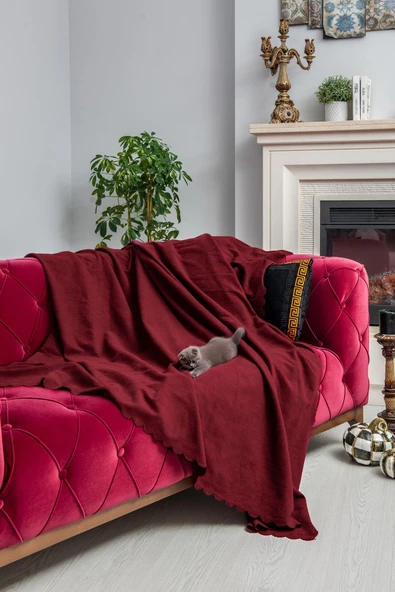 Kaymaz Koltuk Örtüsü Çift Taraflı Mikrofiber Şönil 175x350 cm XL- Bordo – Kedi Köpek ve Çocuk Dostu - Resim 2