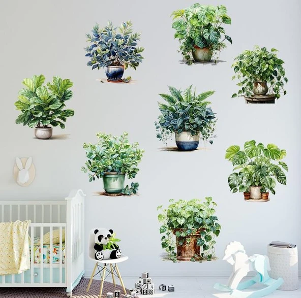 Saksılı Çiçek Tasarımlı 8li Sticker MC-480A - Resim 2