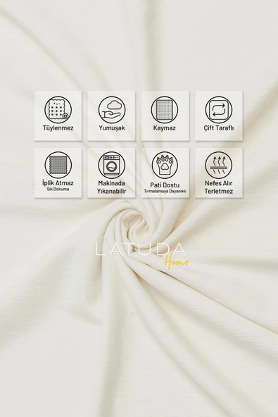 Kaymaz Koltuk Örtüsü Çift Taraflı Mikrofiber Şönil 175x350 cm XL- Ekru – Kedi Köpek ve Çocuk Dostu - 3