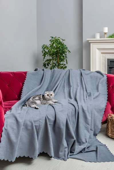 Kaymaz Koltuk Örtüsü Çift Taraflı Mikrofiber Şönil 175x350 cm XL- Gri – Kedi Köpek ve Çocuk Dostu - 2