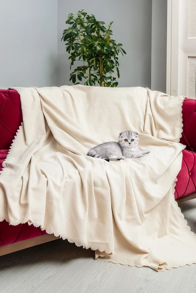 Kaymaz Koltuk Örtüsü Çift Taraflı Mikrofiber Şönil 175x350 cm XL- Ekru – Kedi Köpek ve Çocuk Dostu - 2