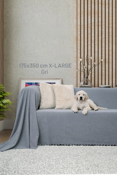 Kaymaz Koltuk Örtüsü Çift Taraflı Mikrofiber Şönil 175x350 cm XL- Gri – Kedi Köpek ve Çocuk Dostu