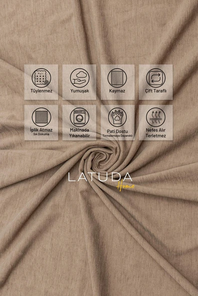 Kaymaz Koltuk Örtüsü Çift Taraflı Mikrofiber Şönil 175x350 cm XL- Kapuçino – Kedi Köpek ve Çocuk Dostu - Resim 3