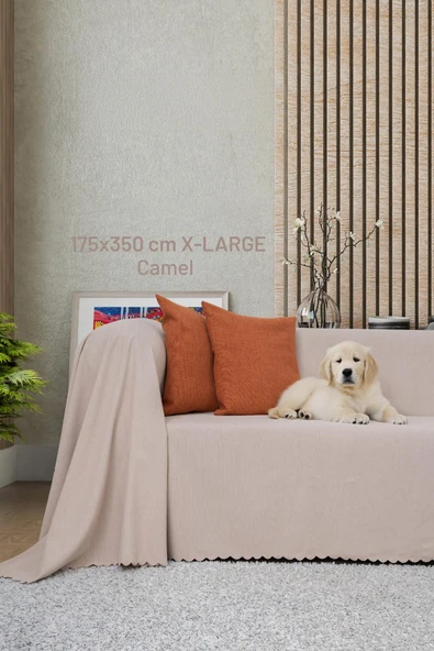 Kaymaz Koltuk Örtüsü Çift Taraflı Mikrofiber Şönil 175x350 cm XL- Camel – Kedi Köpek ve Çocuk Dostu