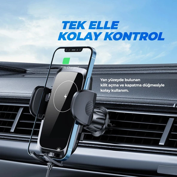 Woyax by Deji Kablosuz Şarjlı Kancalı Araç İçi Telefon Tutucu 15W - Havalandırma Araba Telefon Tutacağı - 5
