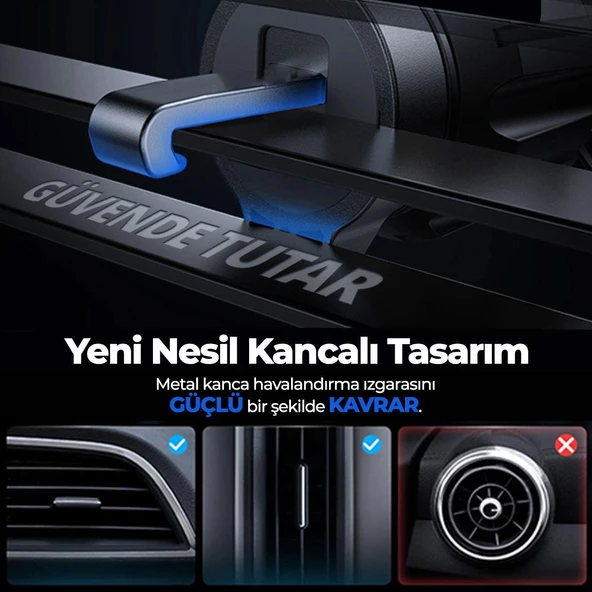 Woyax by Deji Kablosuz Şarjlı Kancalı Araç İçi Telefon Tutucu 15W - Havalandırma Araba Telefon Tutacağı - 3