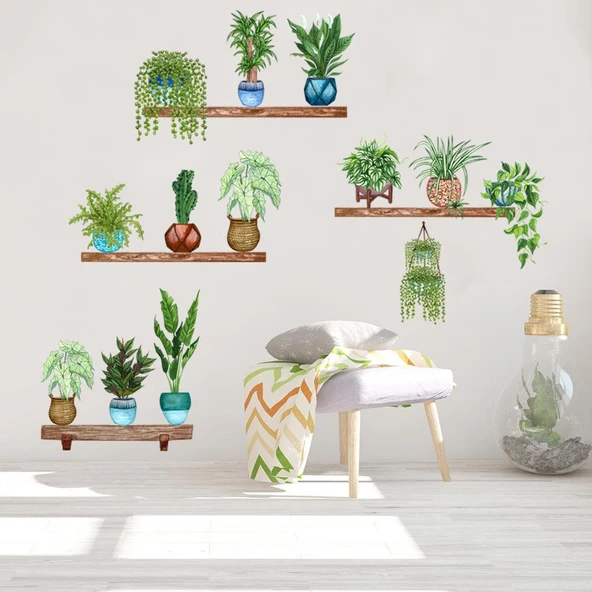 Raflı Saksılı Çiçek Tasarımlı Yapışkanlı Sticker MC-480B - Resim 2