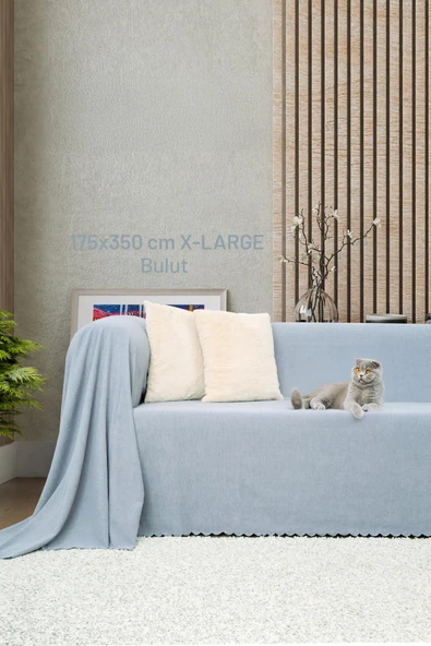 Kaymaz Koltuk Örtüsü Çift Taraflı Mikrofiber Şönil 175x350 cm XL- Bulut – Kedi Köpek ve Çocuk Dostu - Resim 5