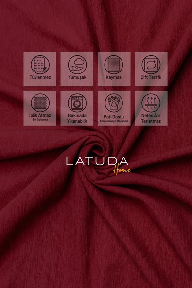 Kaymaz Koltuk Örtüsü Çift Taraflı Mikrofiber Şönil 175x350 cm XL- Bordo – Kedi Köpek ve Çocuk Dostu - Resim 3