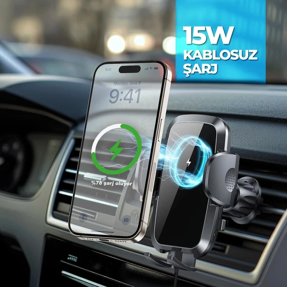 Woyax by Deji Kablosuz Şarjlı Kancalı Araç İçi Telefon Tutucu 15W - Havalandırma Araba Telefon Tutacağı - 2