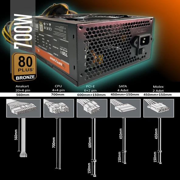 SPRANGE PS700-80P 700 Watt 80 Plus Bronze Power Supply - 4
