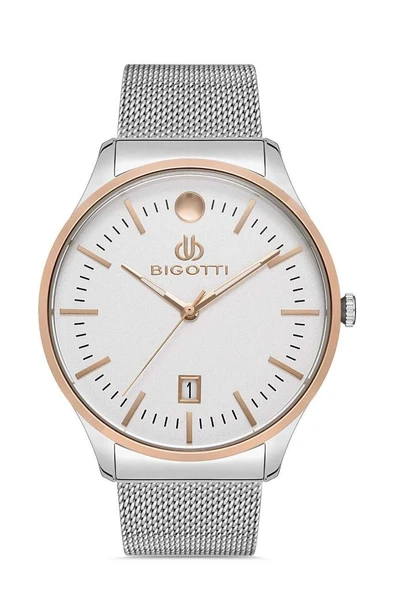 Bigotti BG.1.10366.1 Hasır Kordon Takvimli Çelik Kasa 5 Atm Su Geçirmezlik Metalik Renk Erkek Kol Saati