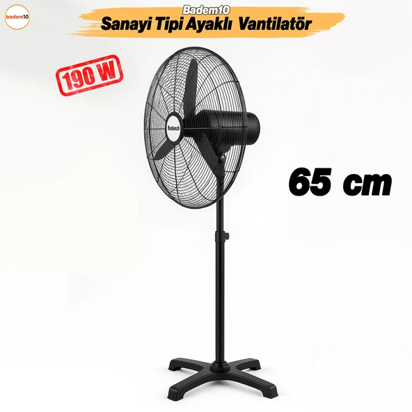 Sanayi Tipi 65 cm 190 W Ayaklı Vantilatör Sessiz Geniş Alanlara Uygun Endüstriyel Güçlü Fan
