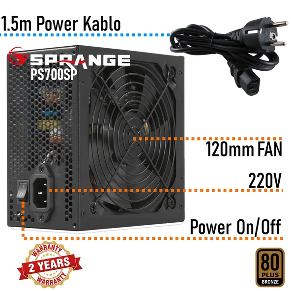 SPRANGE PS700-80P 700 Watt 80 Plus Bronze Power Supply - 3
