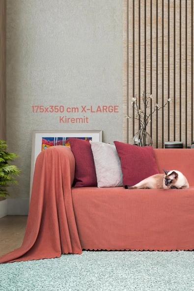 Kaymaz Koltuk Örtüsü Çift Taraflı Mikrofiber Şönil 175x350 cm XL- Kiremit – Kedi Köpek ve Çocuk Dostu - 5