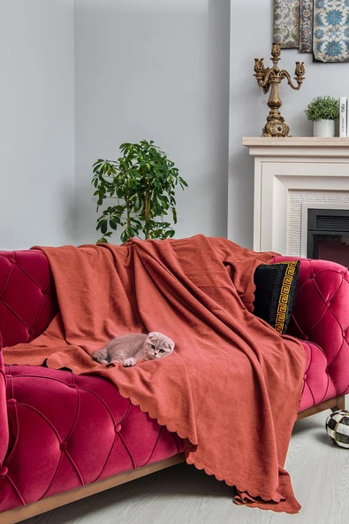Kaymaz Koltuk Örtüsü Çift Taraflı Mikrofiber Şönil 175x350 cm XL- Kiremit – Kedi Köpek ve Çocuk Dostu - 1