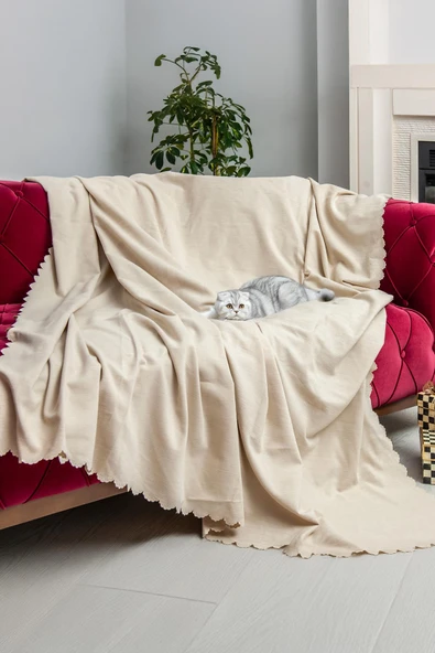 Kaymaz Koltuk Örtüsü Çift Taraflı Mikrofiber Şönil 175x350 cm XL- Krem – Kedi Köpek ve Çocuk Dostu - Resim 2