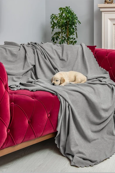 Kaymaz Koltuk Örtüsü Çift Taraflı Mikrofiber Şönil 175x350 cm XL- Kurşun – Kedi Köpek ve Çocuk Dostu