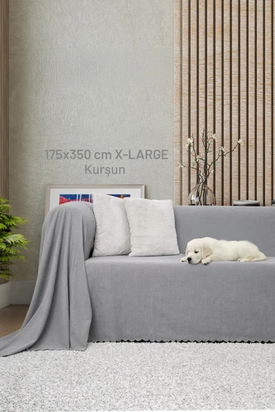 Kaymaz Koltuk Örtüsü Çift Taraflı Mikrofiber Şönil 175x350 cm XL- Kurşun – Kedi Köpek ve Çocuk Dostu - 5