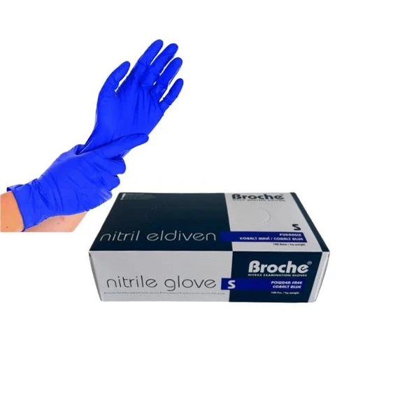 Broche Nitril Pudrasız Kobalt Mavi Muayene Eldiveni 100 Adet Small