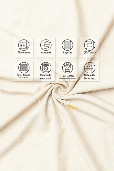 Kaymaz Koltuk Örtüsü Çift Taraflı Mikrofiber Şönil 175x350 cm XL- Krem – Kedi Köpek ve Çocuk Dostu - Resim 3