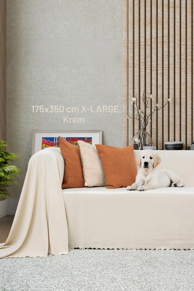 Kaymaz Koltuk Örtüsü Çift Taraflı Mikrofiber Şönil 175x350 cm XL- Krem – Kedi Köpek ve Çocuk Dostu ürün görseli 1