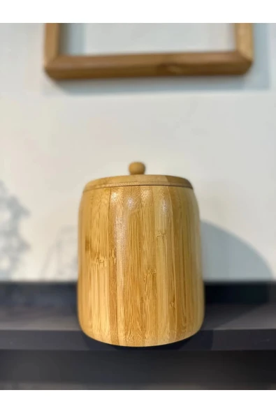 1 Adet Bambu Ahşap Kavanoz - Saklama Kabı- Baharatlık (11 x 8 cm) - 4