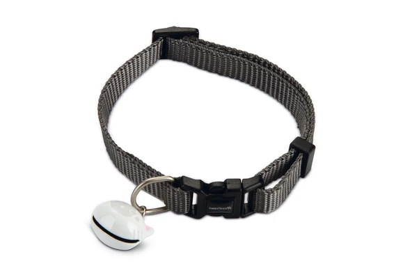 Beeztees Kedi Boyun Tasması, Zilli, Koyu Gri, 20-30cm