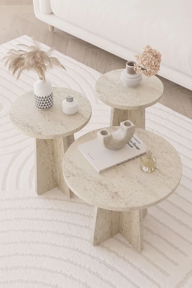 Mantar 3 Lü Zigon Sehpa Iskandinav Stili - Traverten-Yeni stil-Yan sehpa-orta Sehpa - 2