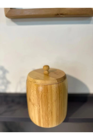 1 Adet Bambu Ahşap Kavanoz - Saklama Kabı- Baharatlık (11 x 8 cm) - 5