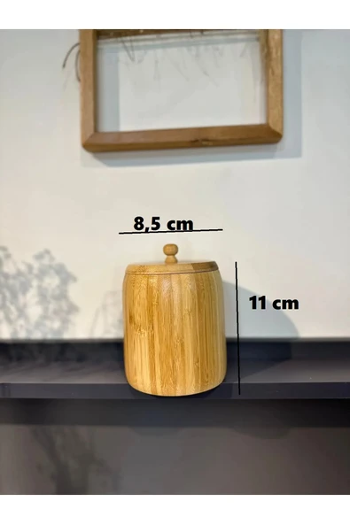 1 Adet Bambu Ahşap Kavanoz - Saklama Kabı- Baharatlık (11 x 8 cm) - 2