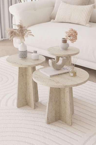 Mantar 3 Lü Zigon Sehpa Iskandinav Stili - Traverten-Yeni stil-Yan sehpa-orta Sehpa - 3