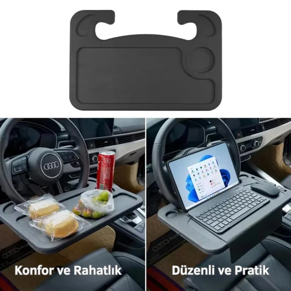 Polham 42x28 CM Tüm Direksiyonlara Uyumlu Araç İçi Direksiyon Masası, Çift Taraflı Yemek ve Çalışma Masası - 4
