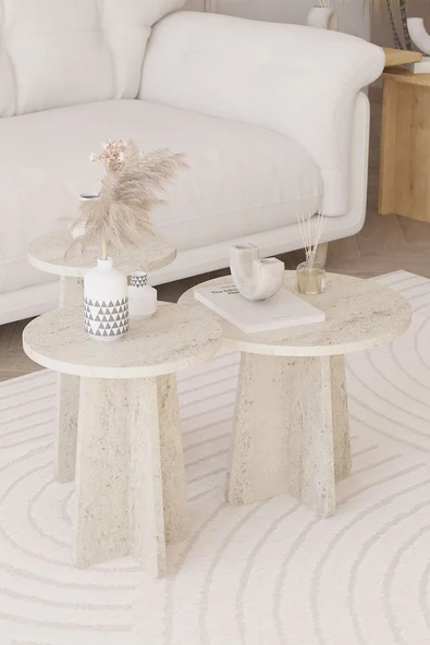 Mantar 3 Lü Zigon Sehpa Iskandinav Stili - Traverten-Yeni stil-Yan sehpa-orta Sehpa - 4