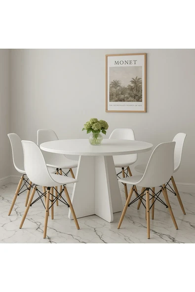 NİFİART yuvarlak modern dekoratif yemek masası mutfak masası-dekoratif-organizer masa