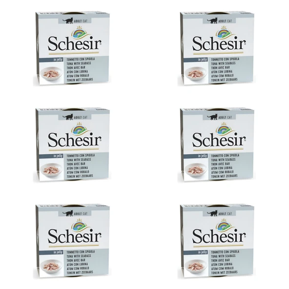 Schesir Jöle İçinde Ton Balıklı ve Levrekli Yetişkin Kedi Konservesi 85 Gr (6 Adet)