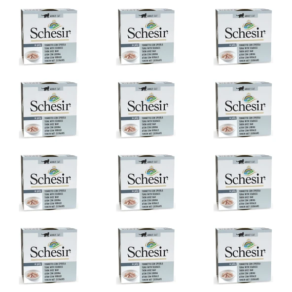 Schesir Jöle İçinde Ton Balıklı ve Levrekli Yetişkin Kedi Konservesi 85 Gr (12 Adet)