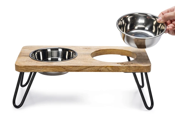 Beeztees DBL Kedi İkili Mama ve Su Kabı, Paslanmaz Çelik, Beyaz, 31x16x10cm, 2x350ml - Resim 6