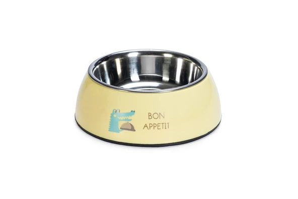 Beeztees Köpek Mama Su Kabı, Paslanmaz Çelik, Sarı, 18cm, 350ml