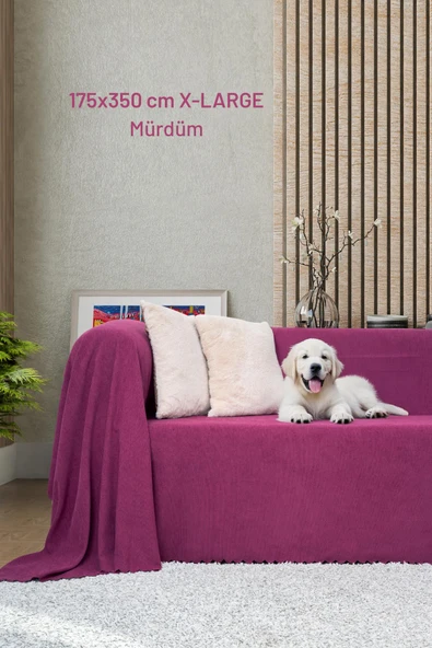 Kaymaz Koltuk Örtüsü Çift Taraflı Mikrofiber Şönil 175x350 cm XL- Mürdüm – Kedi Köpek ve Çocuk Dostu - Resim 3