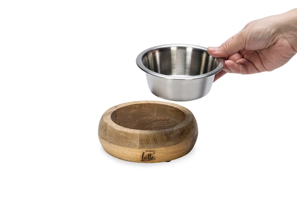 Beeztees DBL Köpek Mama Su Kabı, Dışı Masif Ahşap, Paslanmaz Çelik, 13,5cm, 350ml - Resim 3