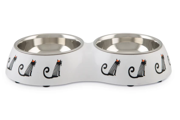 Beeztees Kedi İkili Mama ve Su Kabı, Paslanmaz Çelik, Beyaz, 27x14x4,5cm, 2x160ml ürün görseli