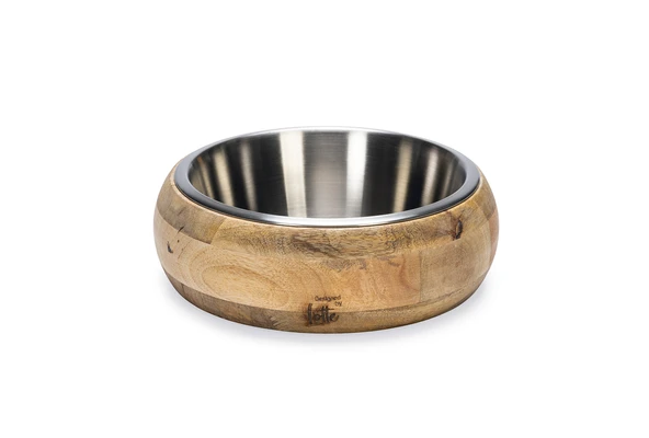 Beeztees DBL Köpek Mama Su Kabı, Dışı Masif Ahşap, Paslanmaz Çelik, 21cm, 1300ml ürün görseli